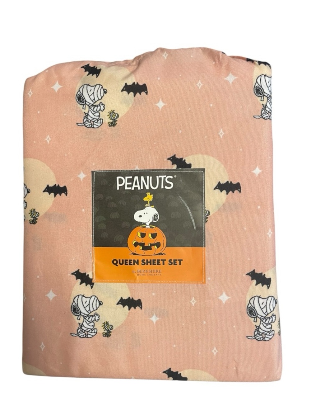 Peanuts Snoopy Mummy & Woodstock Halloween - Queen Sheet Set - 4 Piece - Coral